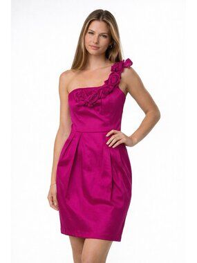 FOREVER 21 one shoulder mini dress magenta SMALL prom party satin night out